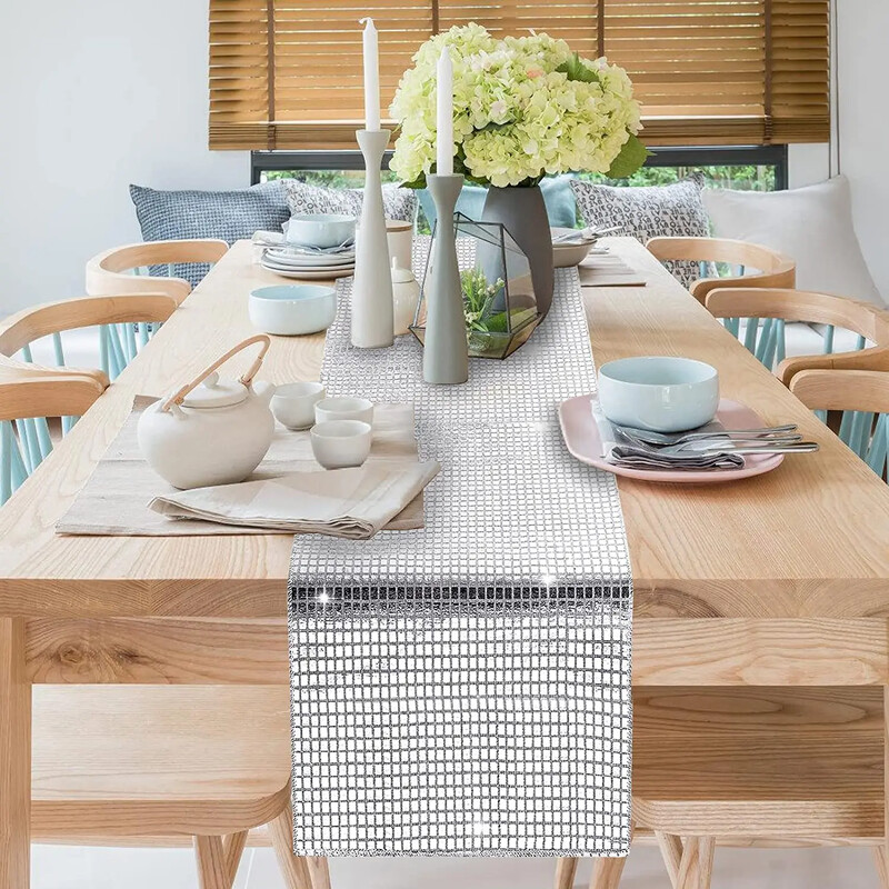 Csillogó flitteres diszkóasztal futó 33*180cm tükör arany/ezüst fólia fémes étkezőasztal dekoráció esküvői bulira születésnapra