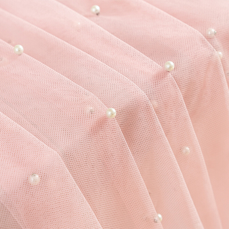 Rozā marles galda skrējējs Romantisks pērļu sieta galdauts kāzu pusdienu galda pārsegs dzimšanas dienas bērnu dušas ballītes dekors