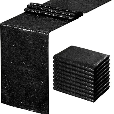 Επιτραπέζιο ύφασμα μαύρο sparkly πούλιες 12x108 ιντσών Glitter Halloween Sparkly επιτραπέζιο ύφασμα για διακόσμηση εορταστικού πάρτι γενεθλίων