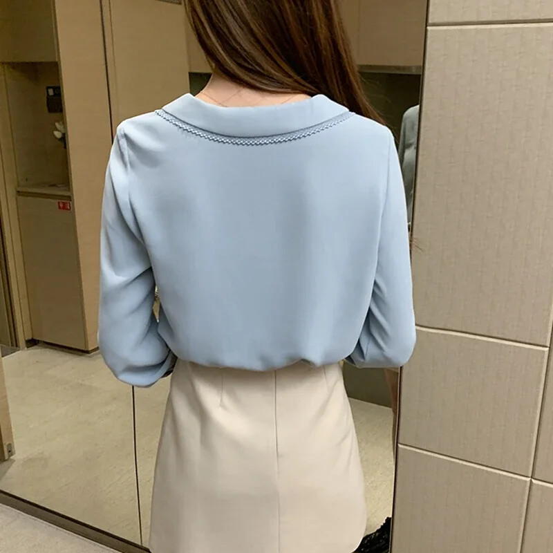 Hétköznapi sifon ingek női 2024 elegáns koreai divat ruhák Blusas Mujer hosszú ujjú irodai fehér lila női felsők blúzok