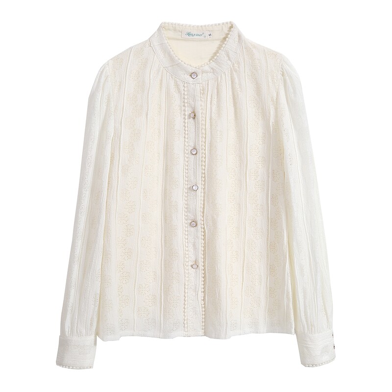 Jesenska ženska ženska majica s dugim rukavima, stojećim izrezom, s rukavima francuske princeze, jednobojna, svestrana, elegantna čipkasta majica s majicama Camisas bluza A480