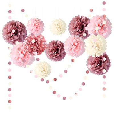 Selyempapír Pom Poms semleges dekorációhoz, esküvői parti dekorációhoz, zöld elefántcsont, 15 db