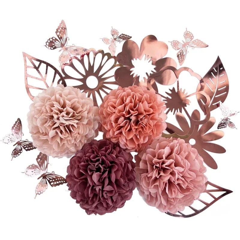 Selyempapír Pom Poms semleges dekorációhoz, esküvői parti dekorációhoz, zöld elefántcsont, 15 db