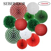 Χριστουγεννιάτικη μπομπονιέρα Μικτό κρεμαστό χαρτί βεντάλια στρογγυλό φανάρι Παιδικό αγόρι κορίτσι 1ο ντεκόρ γενεθλίων DIY Tissue Pompom Κόκκινο πράσινο