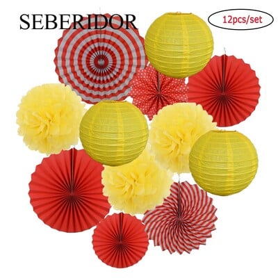 Χριστουγεννιάτικη μπομπονιέρα Μικτό κρεμαστό χαρτί βεντάλια στρογγυλό φανάρι Παιδικό αγόρι κορίτσι 1ο ντεκόρ γενεθλίων DIY Tissue Pompom Κόκκινο πράσινο