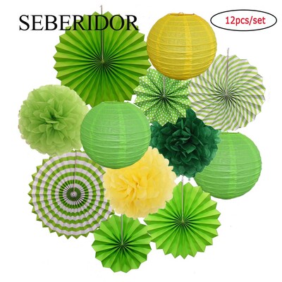 Χριστουγεννιάτικη μπομπονιέρα Μικτό κρεμαστό χαρτί βεντάλια στρογγυλό φανάρι Παιδικό αγόρι κορίτσι 1ο ντεκόρ γενεθλίων DIY Tissue Pompom Κόκκινο πράσινο