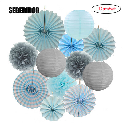 Χριστουγεννιάτικη μπομπονιέρα Μικτό κρεμαστό χαρτί βεντάλια στρογγυλό φανάρι Παιδικό αγόρι κορίτσι 1ο ντεκόρ γενεθλίων DIY Tissue Pompom Κόκκινο πράσινο