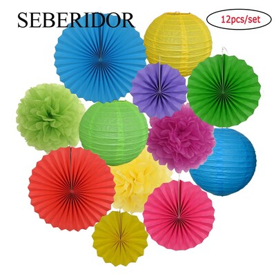 Χριστουγεννιάτικη μπομπονιέρα Μικτό κρεμαστό χαρτί βεντάλια στρογγυλό φανάρι Παιδικό αγόρι κορίτσι 1ο ντεκόρ γενεθλίων DIY Tissue Pompom Κόκκινο πράσινο