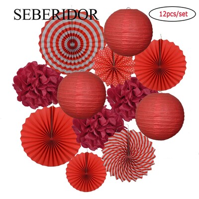 Χριστουγεννιάτικη μπομπονιέρα Μικτό κρεμαστό χαρτί βεντάλια στρογγυλό φανάρι Παιδικό αγόρι κορίτσι 1ο ντεκόρ γενεθλίων DIY Tissue Pompom Κόκκινο πράσινο