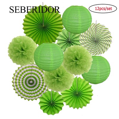 Χριστουγεννιάτικη μπομπονιέρα Μικτό κρεμαστό χαρτί βεντάλια στρογγυλό φανάρι Παιδικό αγόρι κορίτσι 1ο ντεκόρ γενεθλίων DIY Tissue Pompom Κόκκινο πράσινο