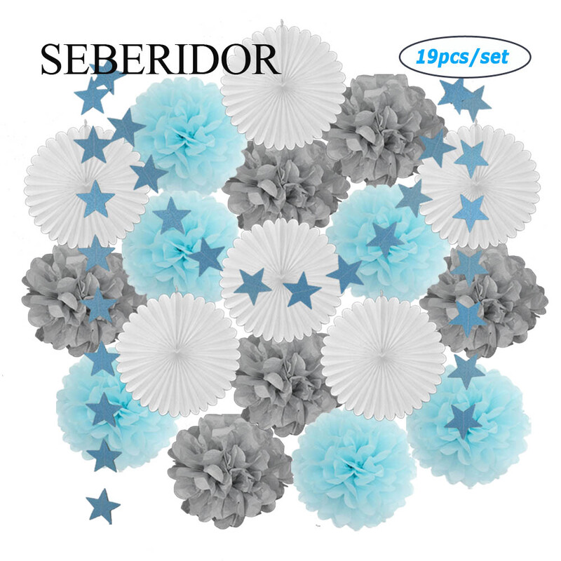 Zelta zaļš balts komplekts DIY audu ventilatora pompons Glitter Star papīra ķēde bērniem dzimšanas dienā Ziemassvētku Jaungada kāzu ballītei