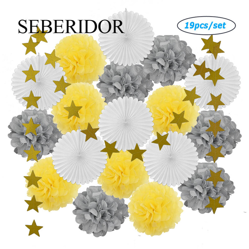 Zelta zaļš balts komplekts DIY audu ventilatora pompons Glitter Star papīra ķēde bērniem dzimšanas dienā Ziemassvētku Jaungada kāzu ballītei