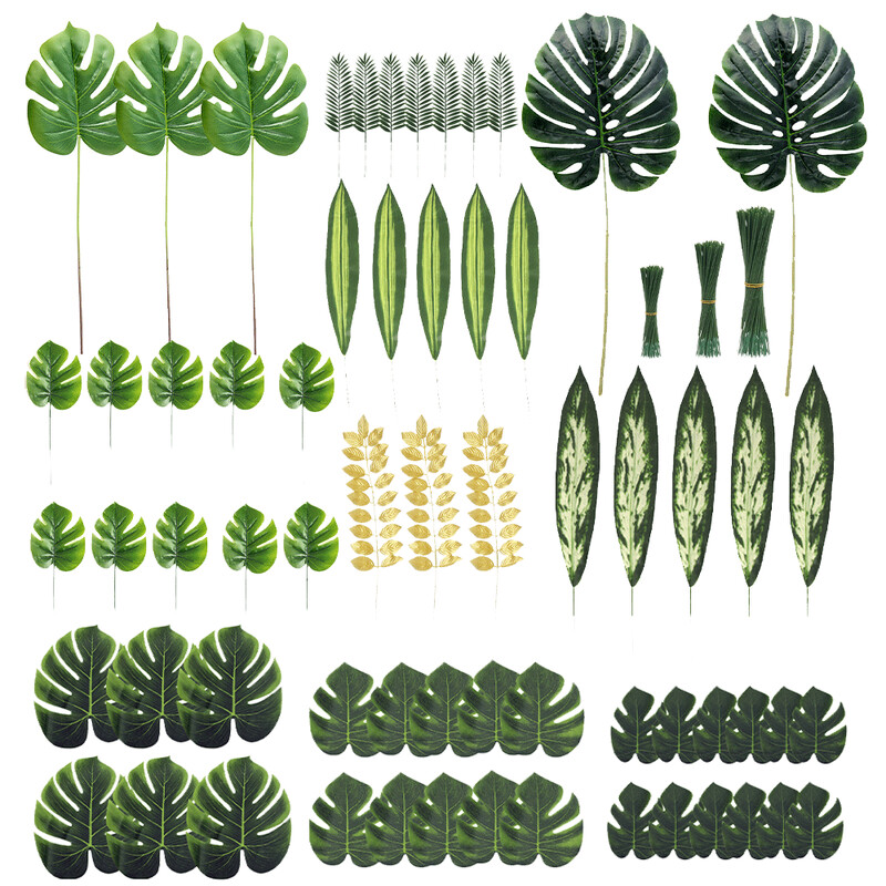 Mesterséges zöld trópusi pálmalevelek brazil levél dzsungel szafari születésnapi parti dekoráció esküvői otthoni asztaldísz hamis növény