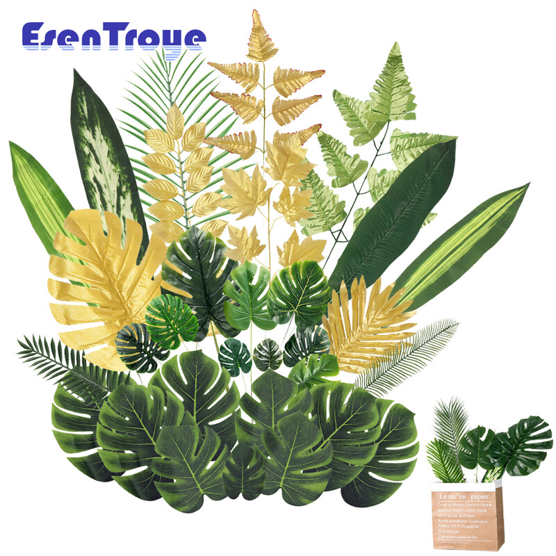 Mesterséges zöld trópusi pálmalevelek brazil levél dzsungel szafari születésnapi parti dekoráció esküvői otthoni asztaldísz hamis növény