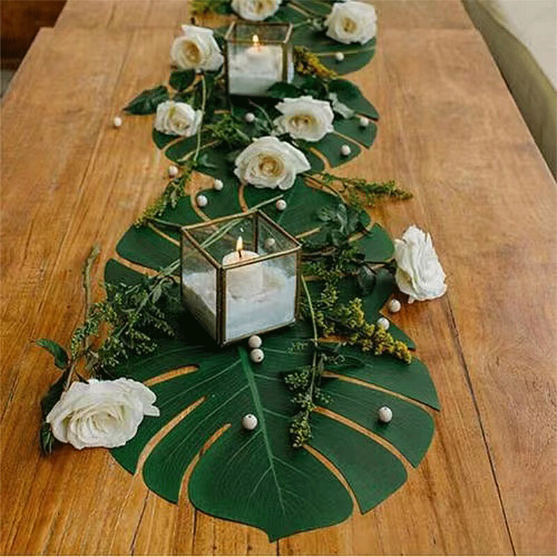 Mesterséges zöld trópusi pálmalevelek brazil levél dzsungel szafari születésnapi parti dekoráció esküvői otthoni asztaldísz hamis növény