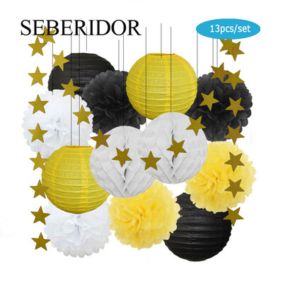 Zēna zēna meitenes kristību dekors, zils rozā 8 collu apaļš papīra laterna DIY kāzu ballītei, labvēlīga zaļa šūnveida auduma pompona dzimšanas dienas dāvana