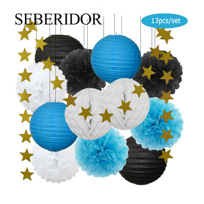 Zēna zēna meitenes kristību dekors, zils rozā 8 collu apaļš papīra laterna DIY kāzu ballītei, labvēlīga zaļa šūnveida auduma pompona dzimšanas dienas dāvana