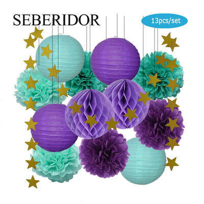 Zēna zēna meitenes kristību dekors, zils rozā 8 collu apaļš papīra laterna DIY kāzu ballītei, labvēlīga zaļa šūnveida auduma pompona dzimšanas dienas dāvana