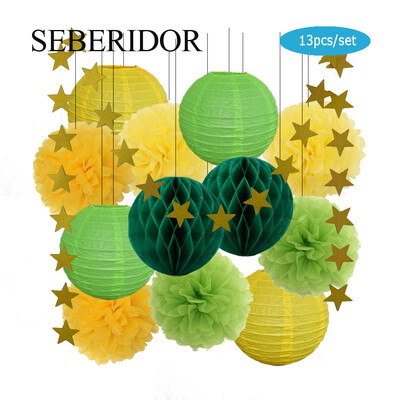 Zēna zēna meitenes kristību dekors, zils rozā 8 collu apaļš papīra laterna DIY kāzu ballītei, labvēlīga zaļa šūnveida auduma pompona dzimšanas dienas dāvana