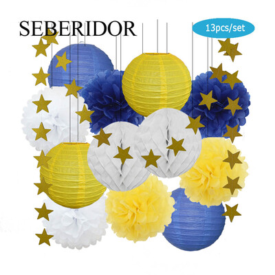 Zēna zēna meitenes kristību dekors, zils rozā 8 collu apaļš papīra laterna DIY kāzu ballītei, labvēlīga zaļa šūnveida auduma pompona dzimšanas dienas dāvana