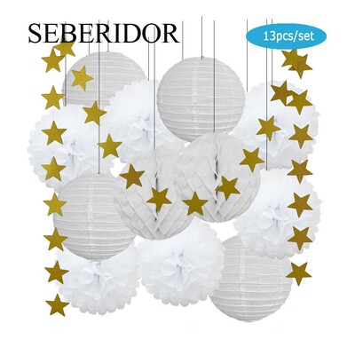 Zēna zēna meitenes kristību dekors, zils rozā 8 collu apaļš papīra laterna DIY kāzu ballītei, labvēlīga zaļa šūnveida auduma pompona dzimšanas dienas dāvana