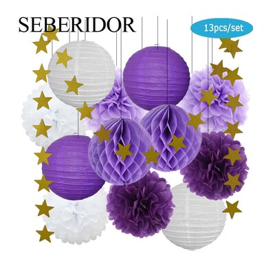 Zēna zēna meitenes kristību dekors, zils rozā 8 collu apaļš papīra laterna DIY kāzu ballītei, labvēlīga zaļa šūnveida auduma pompona dzimšanas dienas dāvana