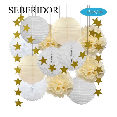 Zēna zēna meitenes kristību dekors, zils rozā 8 collu apaļš papīra laterna DIY kāzu ballītei, labvēlīga zaļa šūnveida auduma pompona dzimšanas dienas dāvana