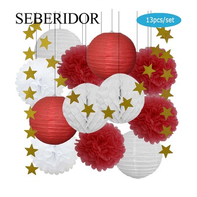 Zēna zēna meitenes kristību dekors, zils rozā 8 collu apaļš papīra laterna DIY kāzu ballītei, labvēlīga zaļa šūnveida auduma pompona dzimšanas dienas dāvana