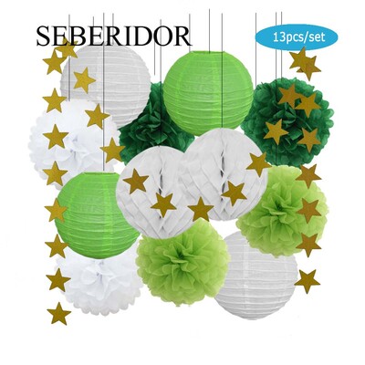 Zēna zēna meitenes kristību dekors, zils rozā 8 collu apaļš papīra laterna DIY kāzu ballītei, labvēlīga zaļa šūnveida auduma pompona dzimšanas dienas dāvana