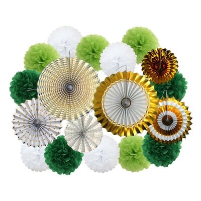 Коледно парти Favor Gold Green Комплект Сгъваем висящ хартиен вентилатор Tissue Pompom за Baby Shower Kids Girl Boy Birthday Decoration