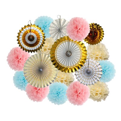 Ziemassvētku ballītes labvēlība Zelta zaļš komplekts Saliekams piekarināms papīrs, vēdekļpapīra salvete pompons bērnu dušai bērniem meitene zēna dzimšanas dienas dekors