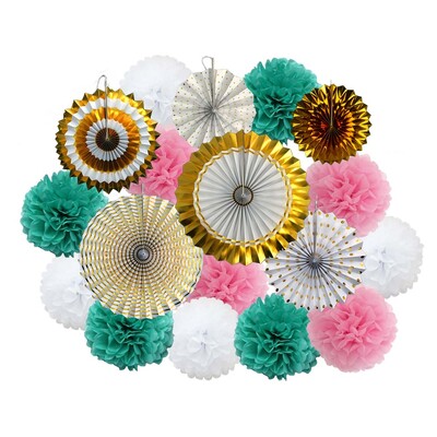 Ziemassvētku ballītes labvēlība Zelta zaļš komplekts Saliekams piekarināms papīrs, vēdekļpapīra salvete pompons bērnu dušai bērniem meitene zēna dzimšanas dienas dekors