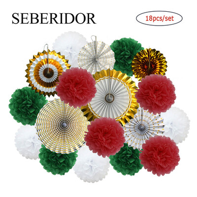 Ziemassvētku ballītes labvēlība Zelta zaļš komplekts Saliekams piekarināms papīrs, vēdekļpapīra salvete pompons bērnu dušai bērniem meitene zēna dzimšanas dienas dekors