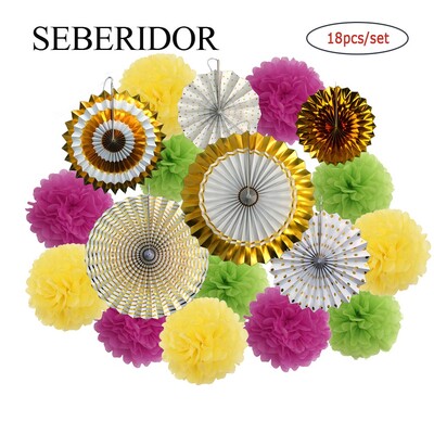 Ziemassvētku ballītes labvēlība Zelta zaļš komplekts Saliekams piekarināms papīrs, vēdekļpapīra salvete pompons bērnu dušai bērniem meitene zēna dzimšanas dienas dekors