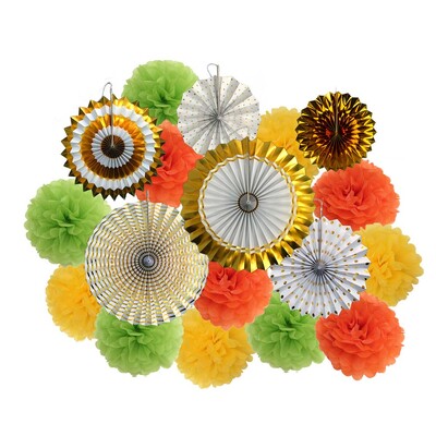 Ziemassvētku ballītes labvēlība Zelta zaļš komplekts Saliekams piekarināms papīrs, vēdekļpapīra salvete pompons bērnu dušai bērniem meitene zēna dzimšanas dienas dekors