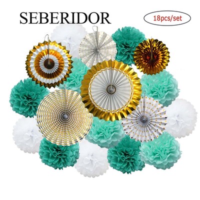 Ziemassvētku ballītes labvēlība Zelta zaļš komplekts Saliekams piekarināms papīrs, vēdekļpapīra salvete pompons bērnu dušai bērniem meitene zēna dzimšanas dienas dekors