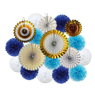 Ziemassvētku ballītes labvēlība Zelta zaļš komplekts Saliekams piekarināms papīrs, vēdekļpapīra salvete pompons bērnu dušai bērniem meitene zēna dzimšanas dienas dekors