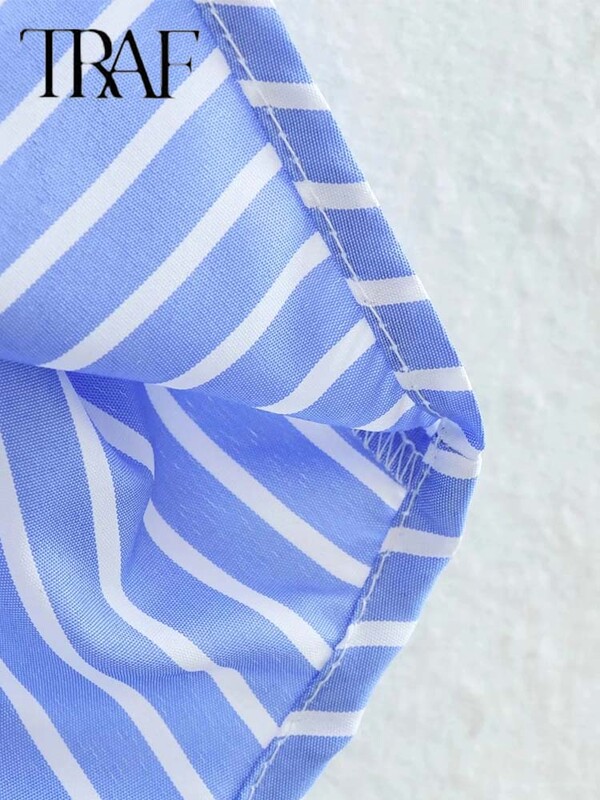 TRAF női 2024 zsebcsíkos nyomott ing divat, egysoros vintage hosszú ujjú tavaszi őszi kauzális elegáns bő felsők