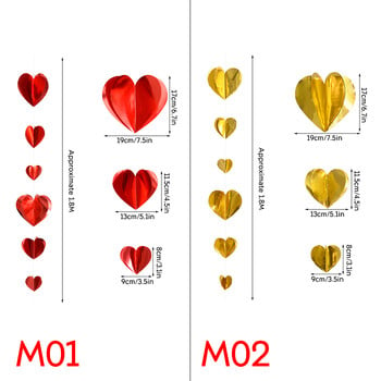 1,8m 3D Heart Banner Γιρλάντα Κόκκινη χρυσή καρδιά Κρεμαστά στολίδια Streamer Γάμος Νυφικό ντους διακόσμηση Χριστουγεννιάτικο μενταγιόν