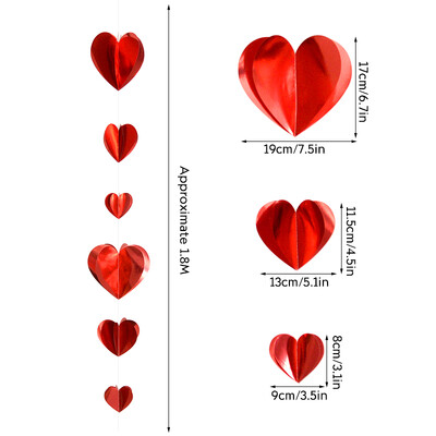 1,8-meetrine 3D-südamebänner, punane kuldne südamega rippuvad kaunistused, pulmade pulmade dušš, peokaunistus jõuluripats