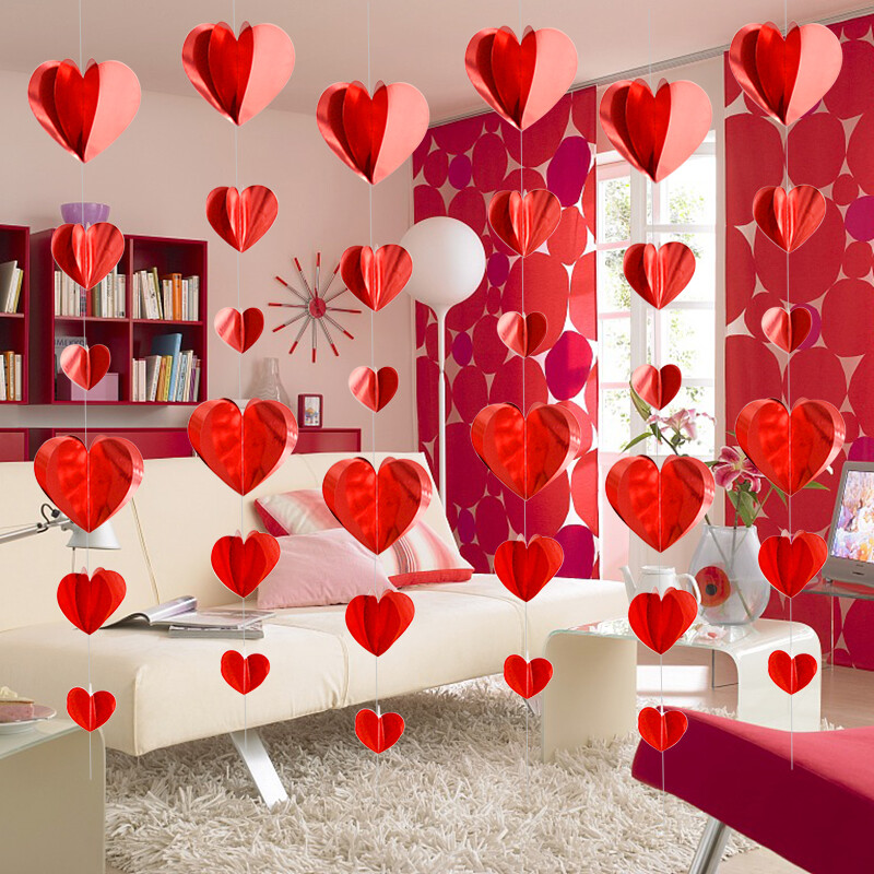 1,8-meetrine 3D-südamebänner, punane kuldne südamega rippuvad kaunistused, pulmade pulmade dušš, peokaunistus jõuluripats