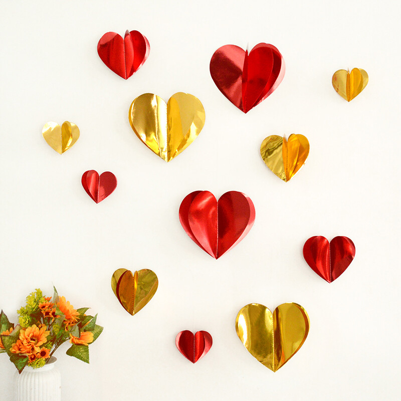 1,8-meetrine 3D-südamebänner, punane kuldne südamega rippuvad kaunistused, pulmade pulmade dušš, peokaunistus jõuluripats