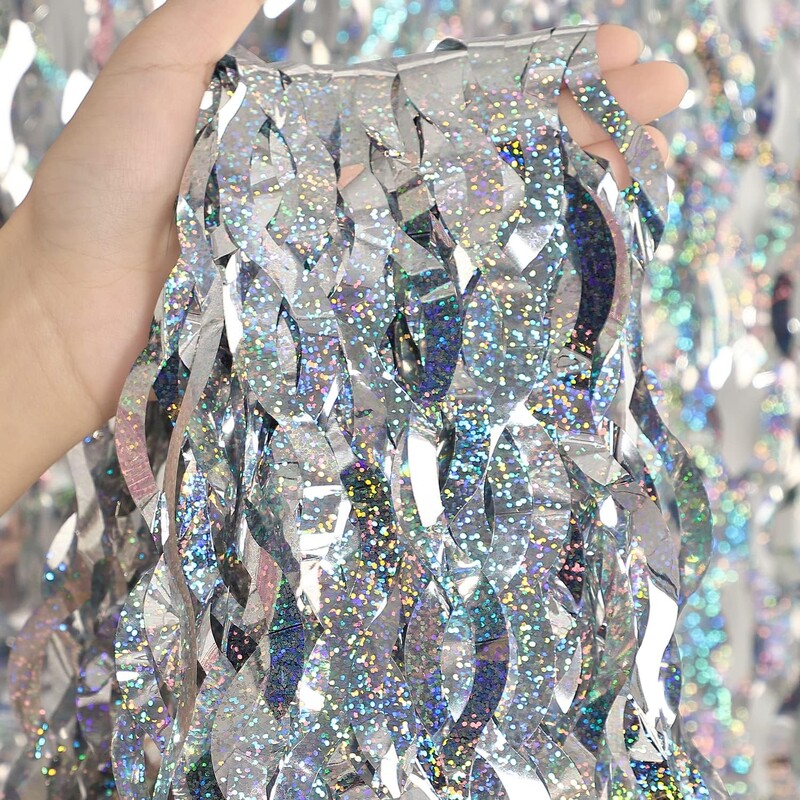 Új fólia rojtos lézerfüggönyök party dekorációk fotó hátterek születésnapi esküvőhöz, karácsonyi ballagási parti dekorációhoz