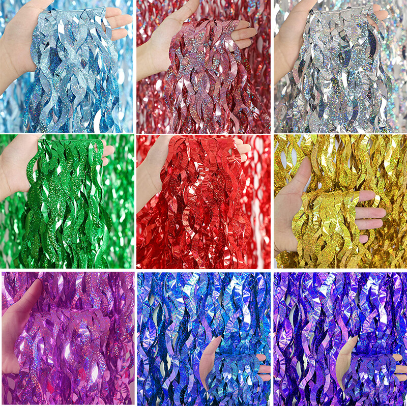 Új fólia rojtos lézerfüggönyök party dekorációk fotó hátterek születésnapi esküvőhöz, karácsonyi ballagási parti dekorációhoz