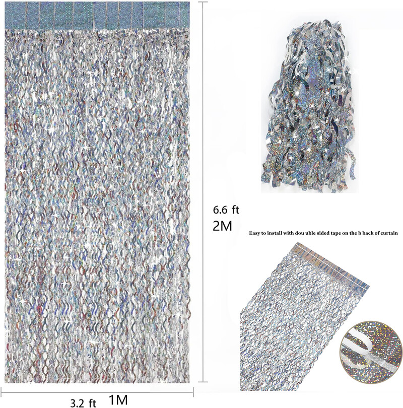 Új fólia rojtos lézerfüggönyök party dekorációk fotó hátterek születésnapi esküvőhöz, karácsonyi ballagási parti dekorációhoz