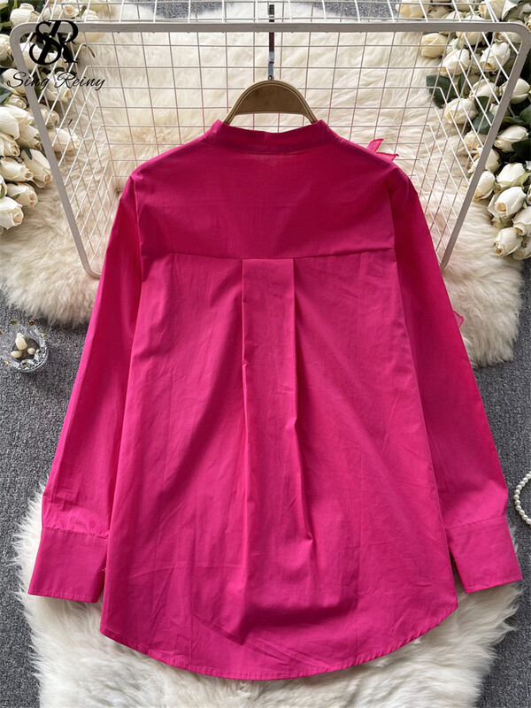 SINGREINY női divat blúz fodros patchwork, egysoros, hosszú ujjú felsők 2023 új, O nyakú utcai ruházat tömör őszi ingek