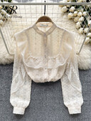 SINGREINY női őszi sifon bő ing Utcai viselet koreai hosszú ujjú, édes OL csipke felső 2023 pöttyös hímző blúz