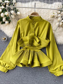 XFPV Γυναικείο μακρυμάνικο πουκάμισο με πλισέ βολάν Μπλούζα συνονθύλευμα ιδιοσυγκρασίας Y2k Top Slim Waist πουκάμισο Sweet Korea Summer 2023