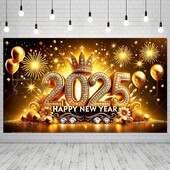 2025 Boldog Új Évet Háttér Léggömb Korona Tűzijáték Háttér Buli Kellékek Szilveszteri dekor Banner Plakát Fotófülke kellék