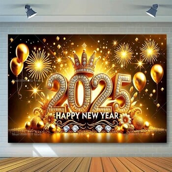 2025 Happy New Year Backdrop Balloon Crown Fireworks Background Party Supplies Decor Decoration Revee Dive Decor Banner Poster Photo Booth Prop